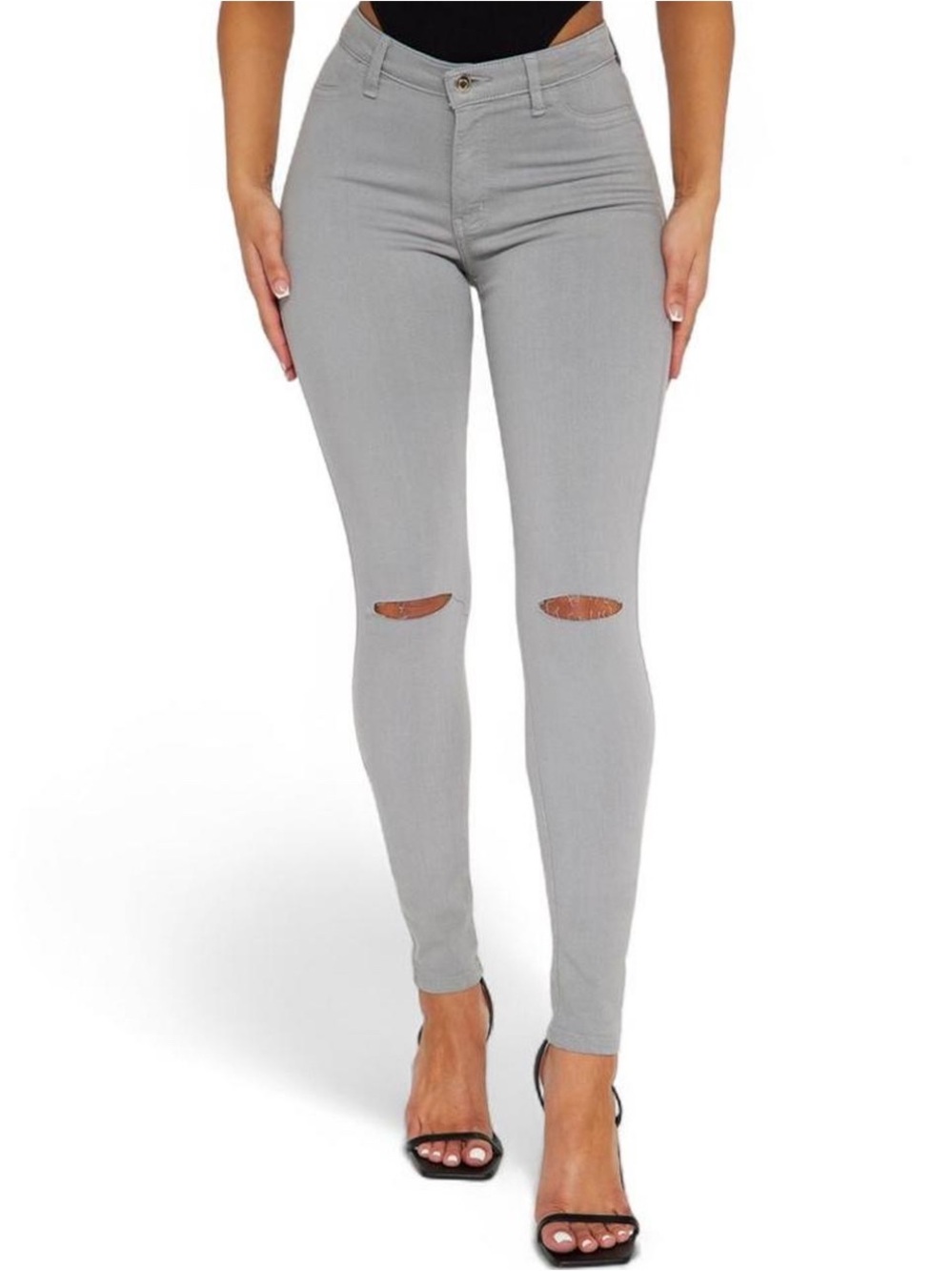 Fashion Nova Gray Canopy Skinny Jeans with Knee Slits Size 0